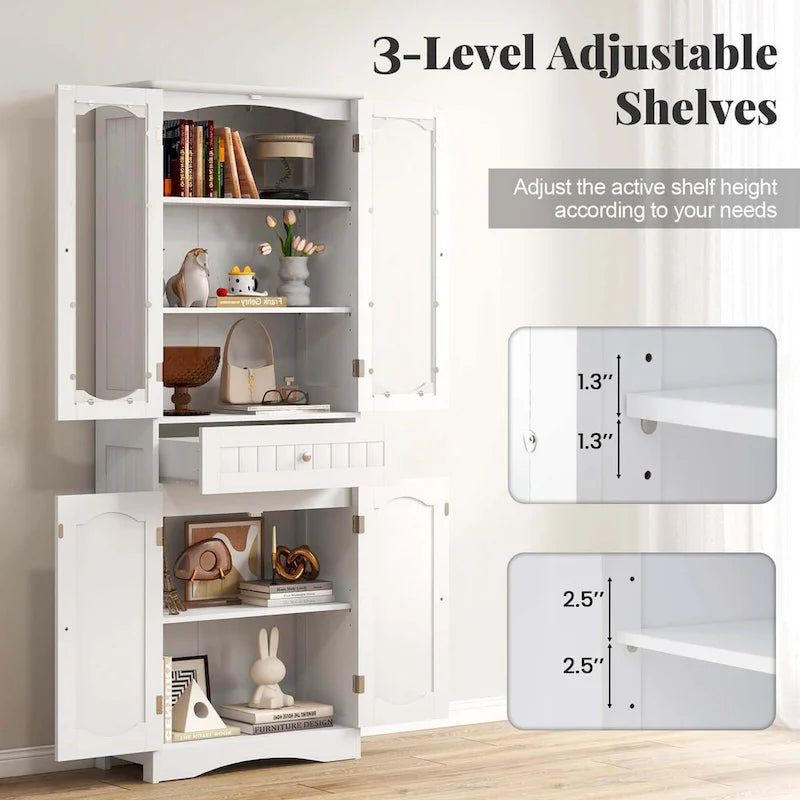 Costway 63 Tall Bathroom Cabinet with Tempered Glass Doors Adjustable - See Details