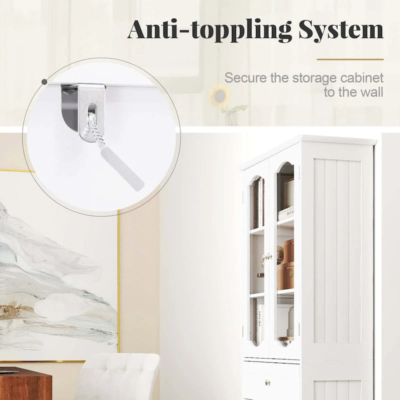 Costway 63 Tall Bathroom Cabinet with Tempered Glass Doors Adjustable - See Details