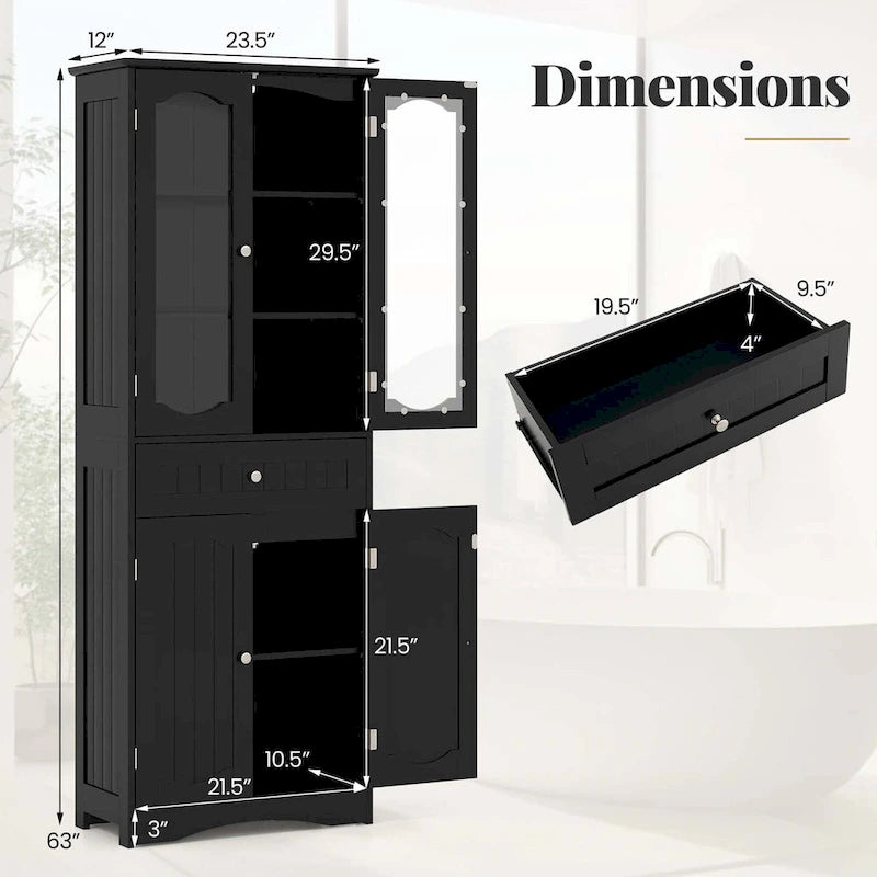 Costway 63 Tall Bathroom Cabinet with Tempered Glass Doors Adjustable - See Details