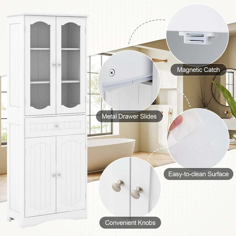 Costway 63 Tall Bathroom Cabinet with Tempered Glass Doors Adjustable - See Details