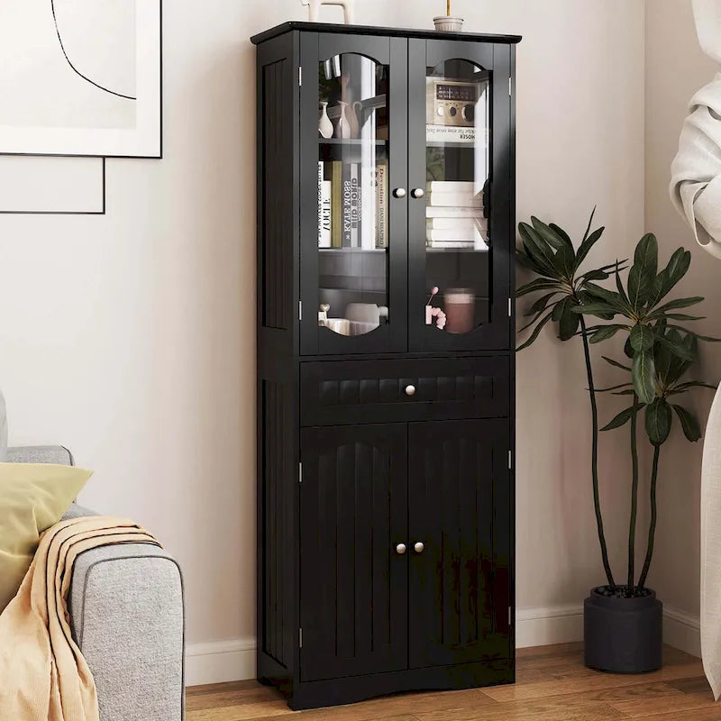 Costway 63 Tall Bathroom Cabinet with Tempered Glass Doors Adjustable - See Details