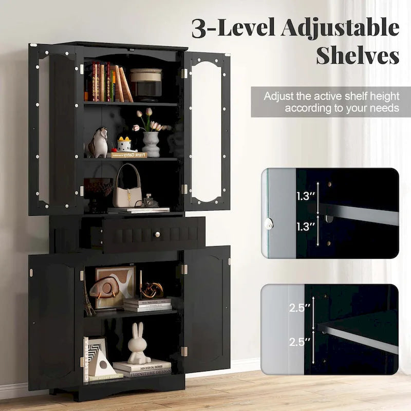 Costway 63 Tall Bathroom Cabinet with Tempered Glass Doors Adjustable - See Details