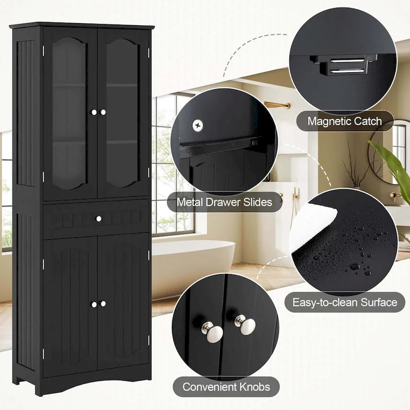 Costway 63 Tall Bathroom Cabinet with Tempered Glass Doors Adjustable - See Details