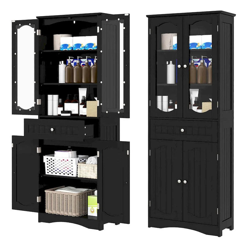 Costway 63 Tall Bathroom Cabinet with Tempered Glass Doors Adjustable - See Details