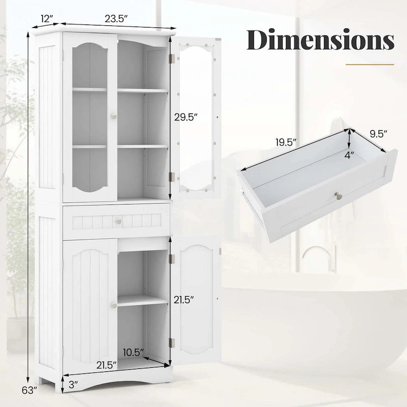 Costway 63 Tall Bathroom Cabinet with Tempered Glass Doors Adjustable - See Details