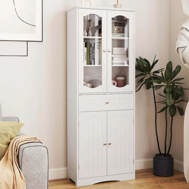 Costway 63 Tall Bathroom Cabinet with Tempered Glass Doors Adjustable - See Details