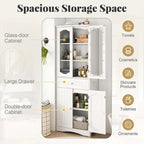 Costway 63 Tall Bathroom Cabinet with Tempered Glass Doors Adjustable - See Details