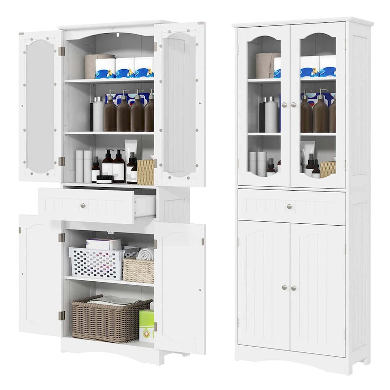 Costway 63 Tall Bathroom Cabinet with Tempered Glass Doors Adjustable - See Details