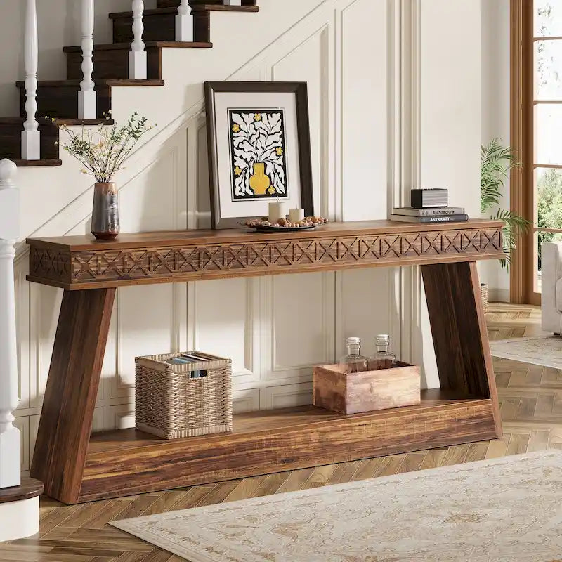 70.87-Inch Extra Long Entryway Table, 2-Tier Narrow Console Table with Storage - 70.87D x 11.81W x 31.5H