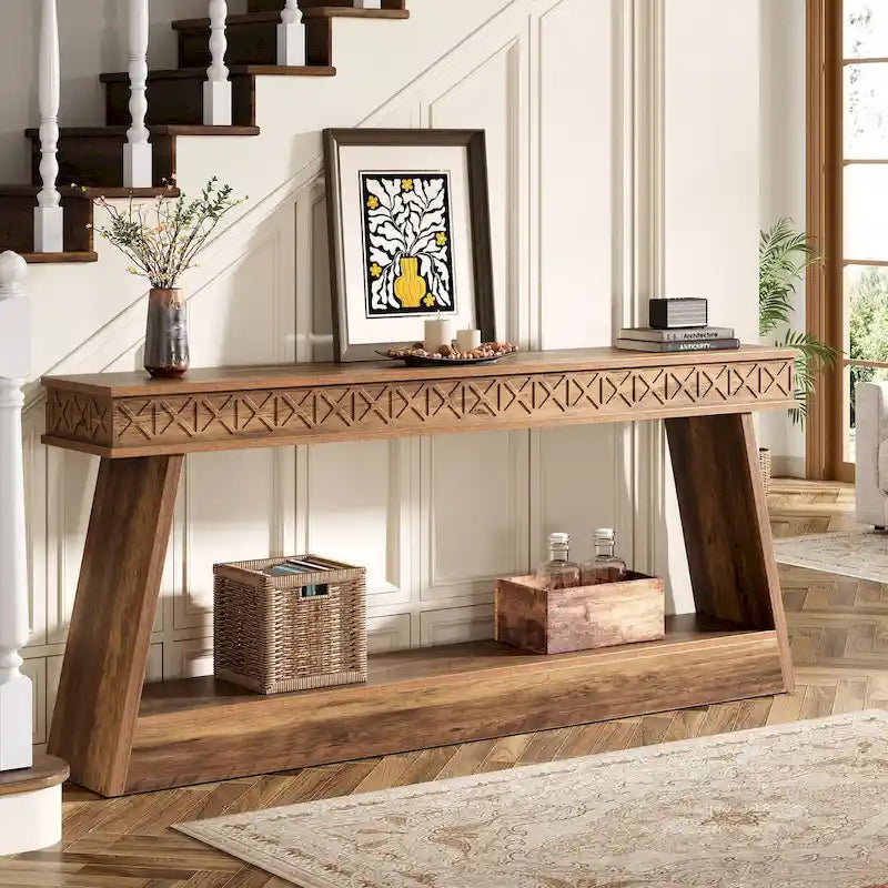 70.87-Inch Extra Long Entryway Table, 2-Tier Narrow Console Table with Storage - 70.87D x 11.81W x 31.5H