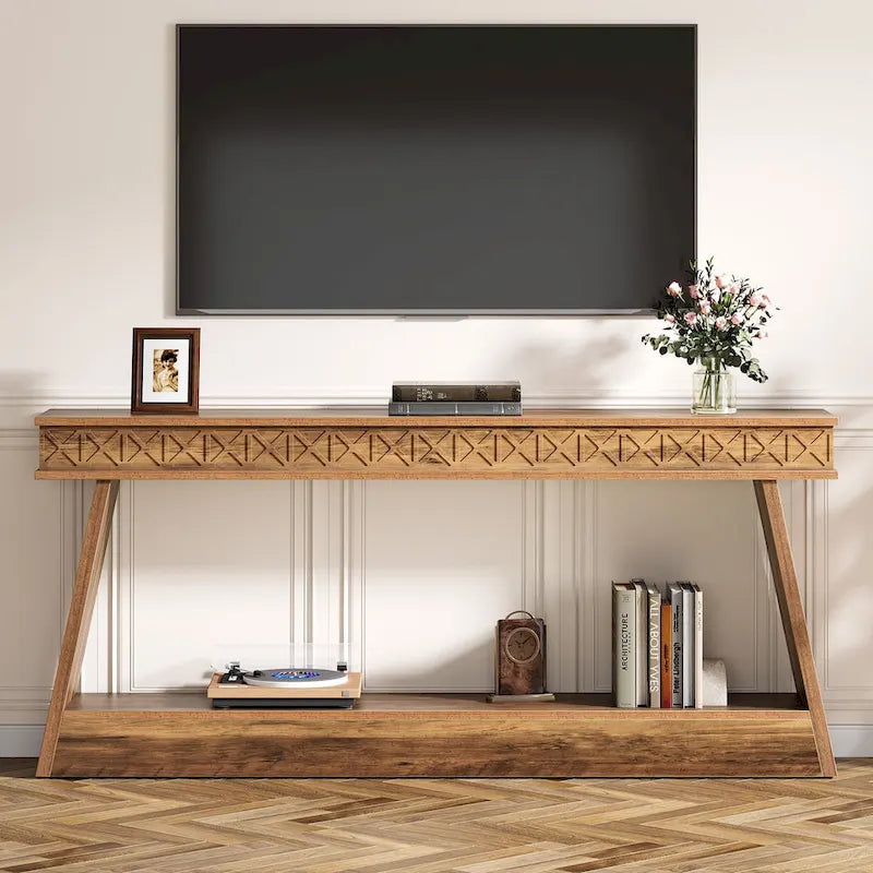 70.87-Inch Extra Long Entryway Table, 2-Tier Narrow Console Table with Storage - 70.87D x 11.81W x 31.5H