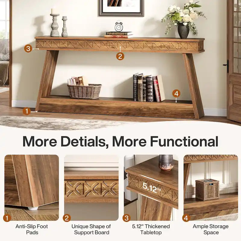 70.87-Inch Extra Long Entryway Table, 2-Tier Narrow Console Table with Storage - 70.87D x 11.81W x 31.5H