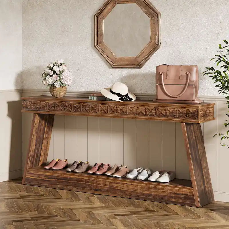 70.87-Inch Extra Long Entryway Table, 2-Tier Narrow Console Table with Storage - 70.87D x 11.81W x 31.5H