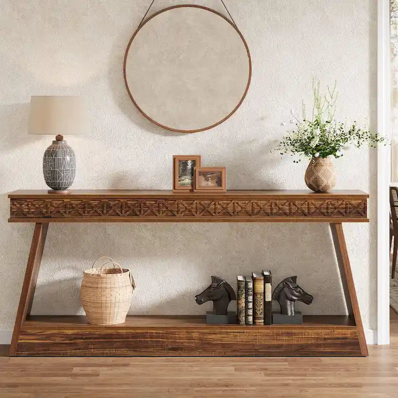 70.87-Inch Extra Long Entryway Table, 2-Tier Narrow Console Table with Storage - 70.87D x 11.81W x 31.5H