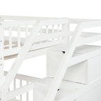 Twin Over Full Wood Loft Bed with Staircase,High Guardrails and Ladder