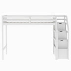 Twin Over Full Wood Loft Bed with Staircase,High Guardrails and Ladder