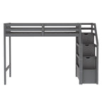 Twin Over Full Wood Loft Bed with Staircase,High Guardrails and Ladder