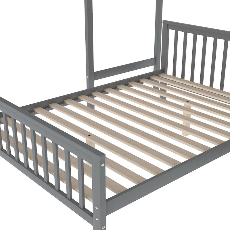 Twin Over Full Wood Loft Bed with Staircase,High Guardrails and Ladder
