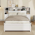 Wooden Storage Bed Bookcase Wingback Bed with Tall Bookcase Headboard, 6 Drawers and Charging Station, No Box Spring Needed