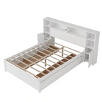 Wooden Storage Bed Bookcase Wingback Bed with Tall Bookcase Headboard, 6 Drawers and Charging Station, No Box Spring Needed
