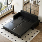 3-in-1 King Pull Out Sofa Bed Chesterfield Sofa, Velvet/Faux Leather Convertible Sleeper Sofa with Nailhead Trim & Rolled Arm