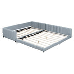 Double Upholstered Platform Bed Queen Size & Twin XL Size, PU Leather Mother & Child Bed Floor Bed Daybed for Bedroom
