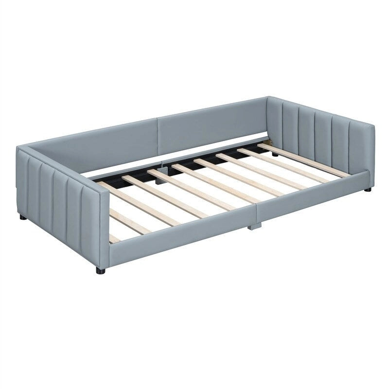 Double Upholstered Platform Bed Queen Size & Twin XL Size, PU Leather Mother & Child Bed Floor Bed Daybed for Bedroom