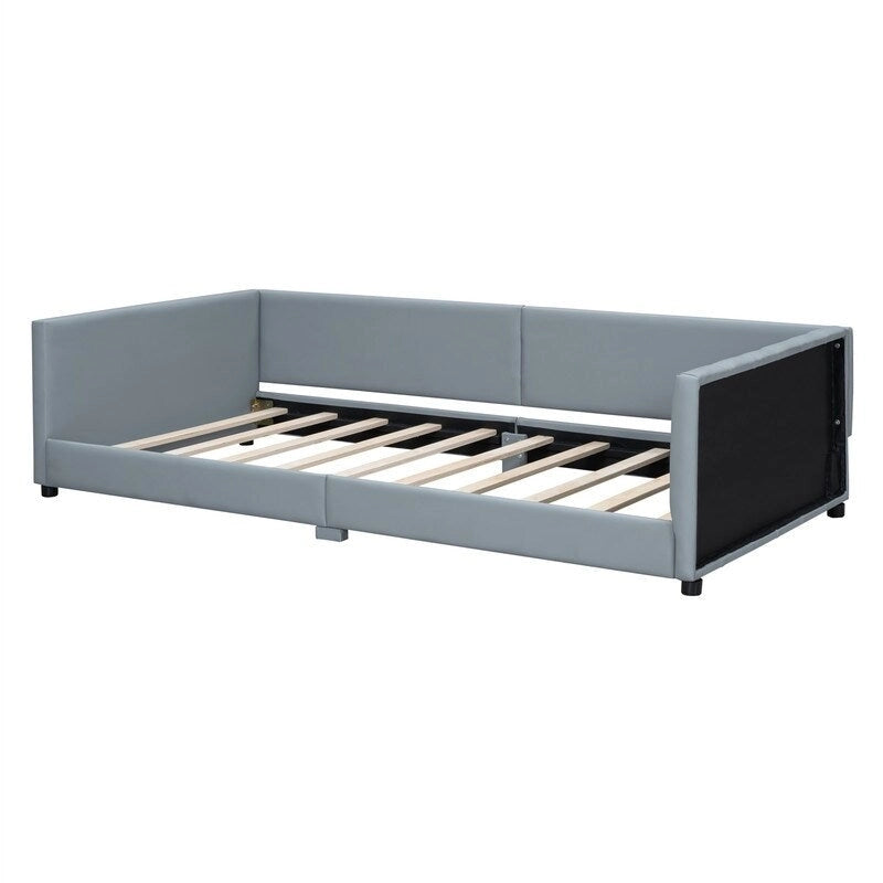 Double Upholstered Platform Bed Queen Size & Twin XL Size, PU Leather Mother & Child Bed Floor Bed Daybed for Bedroom