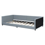 Double Upholstered Platform Bed Queen Size & Twin XL Size, PU Leather Mother & Child Bed Floor Bed Daybed for Bedroom