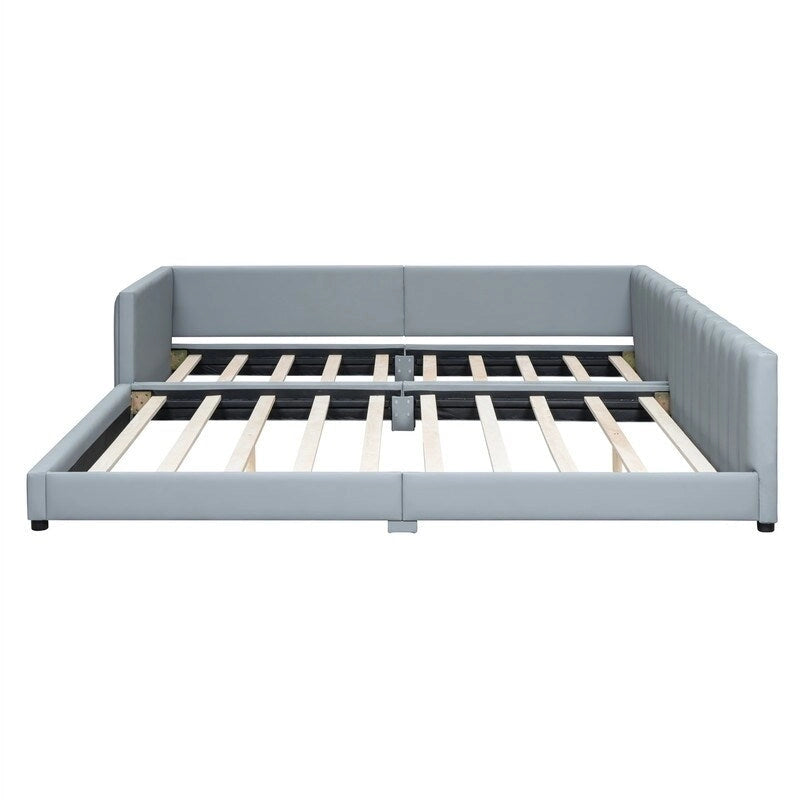 Double Upholstered Platform Bed Queen Size & Twin XL Size, PU Leather Mother & Child Bed Floor Bed Daybed for Bedroom