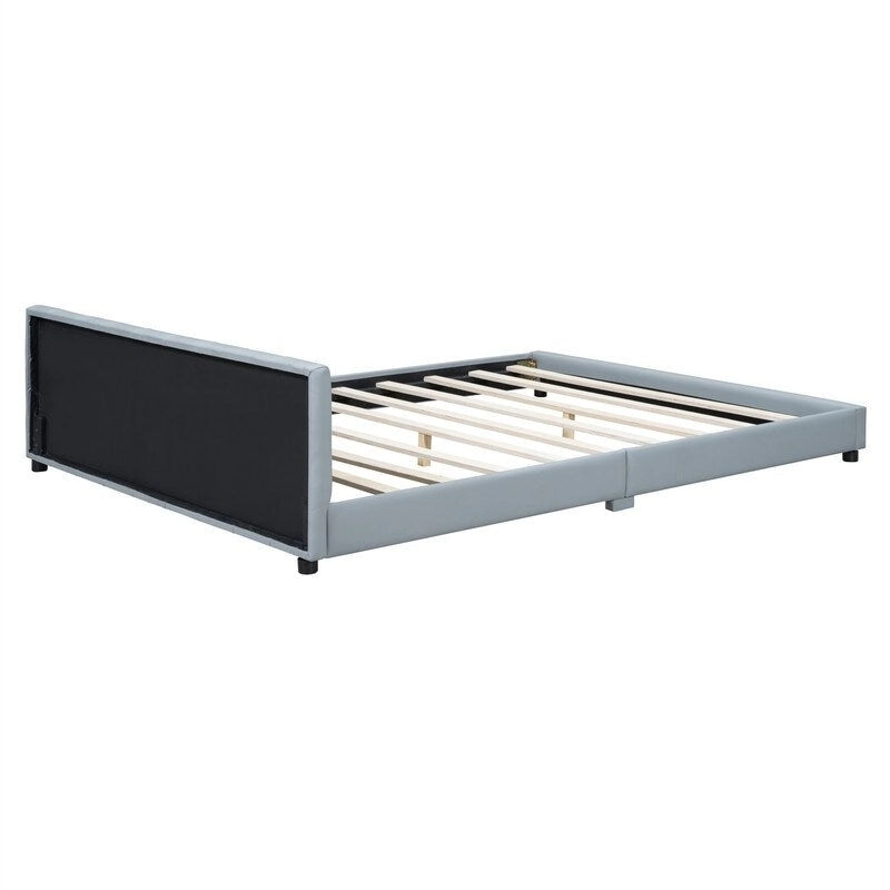 Double Upholstered Platform Bed Queen Size & Twin XL Size, PU Leather Mother & Child Bed Floor Bed Daybed for Bedroom