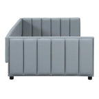 Double Upholstered Platform Bed Queen Size & Twin XL Size, PU Leather Mother & Child Bed Floor Bed Daybed for Bedroom