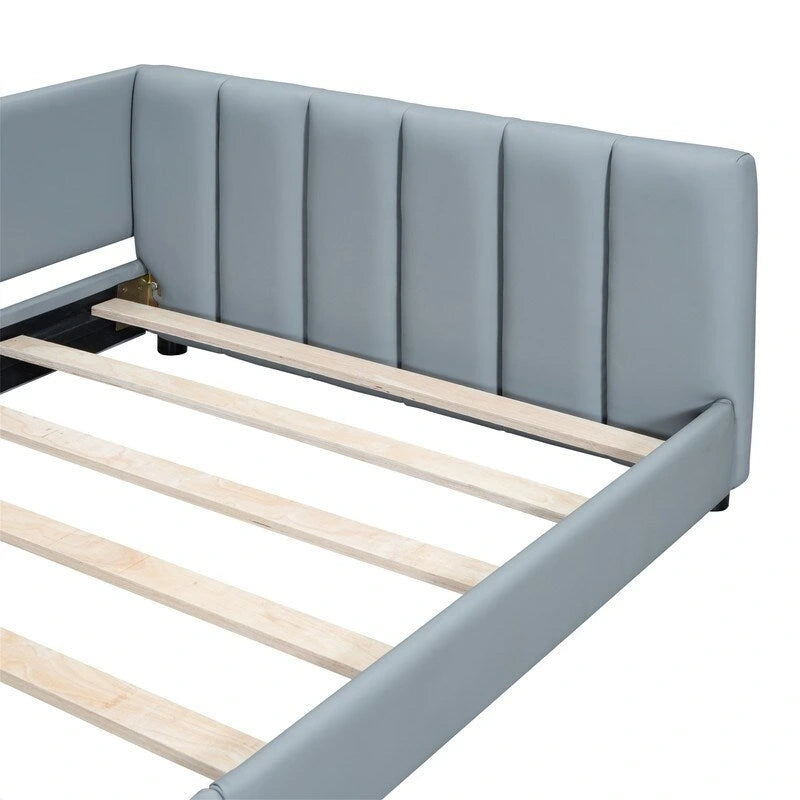 Double Upholstered Platform Bed Queen Size & Twin XL Size, PU Leather Mother & Child Bed Floor Bed Daybed for Bedroom