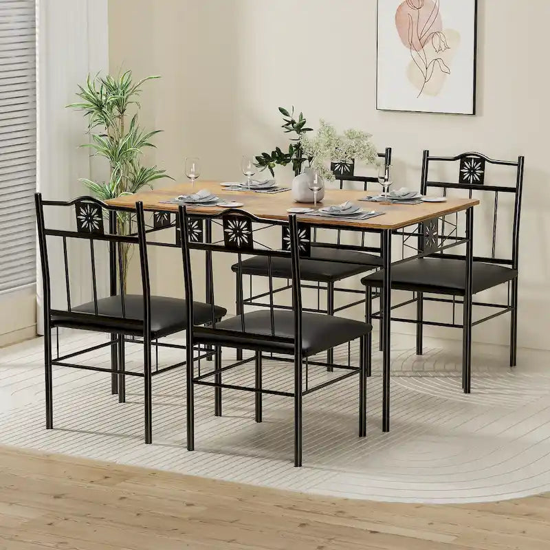 VECELO 3/5-piece Dining Table and Dining Chair Set, Dining Sets Antique Brown