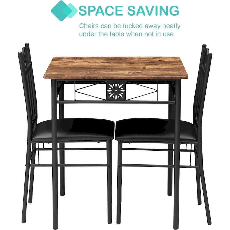 VECELO 3/5-piece Dining Table and Dining Chair Set, Dining Sets Antique Brown