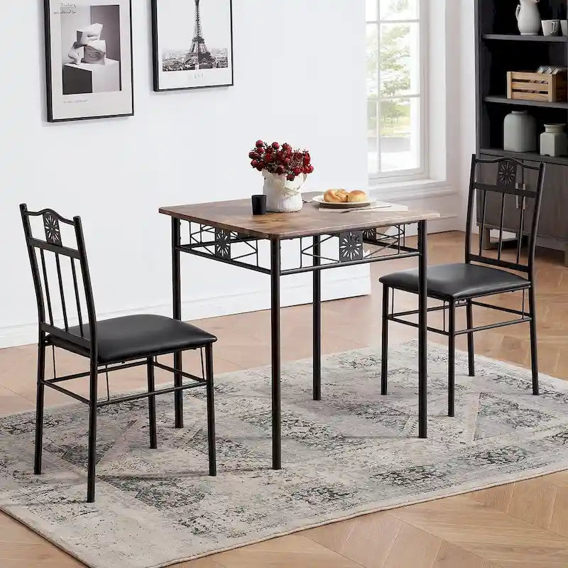 VECELO 3/5-piece Dining Table and Dining Chair Set, Dining Sets Antique Brown
