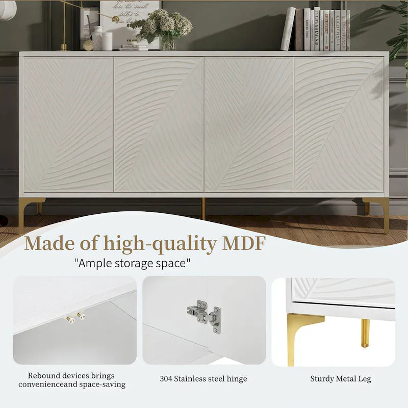 4-Door Sideboard with Unique Texture & Adjustable Shelves