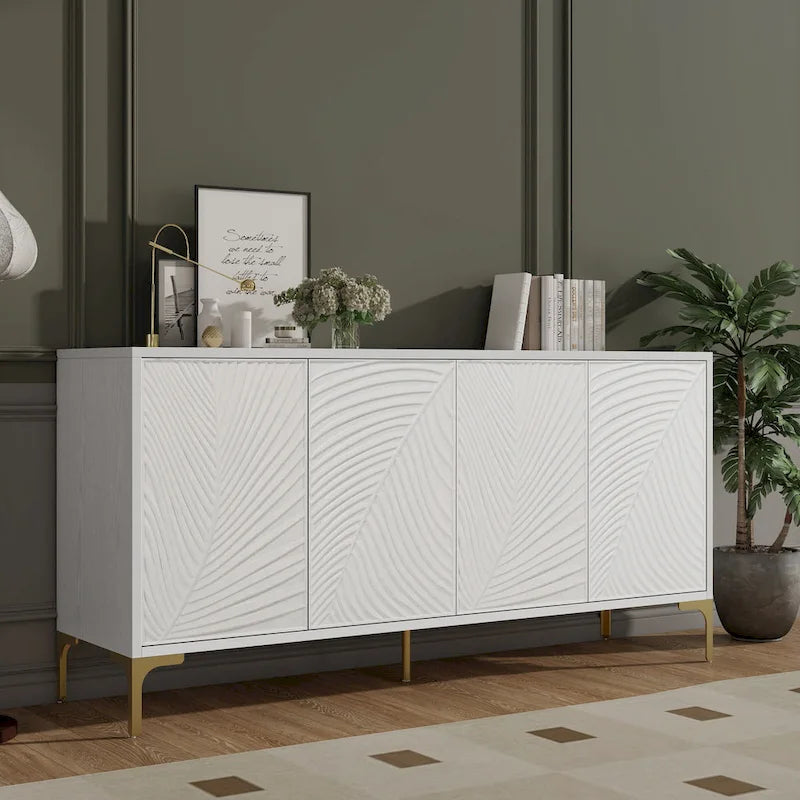 4-Door Sideboard with Unique Texture & Adjustable Shelves