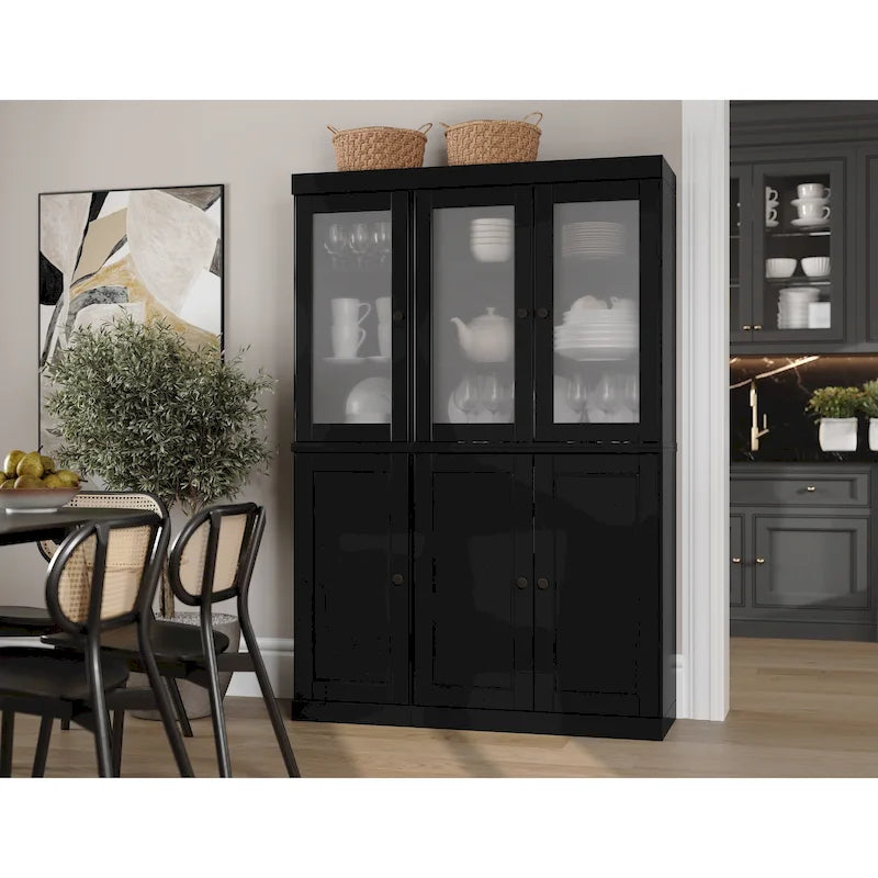 Palace Imports 100% Solid Wood 48.5 Pantry China Cabinet with Frosted Glass, Solid Wood Doors and 2-Drawers