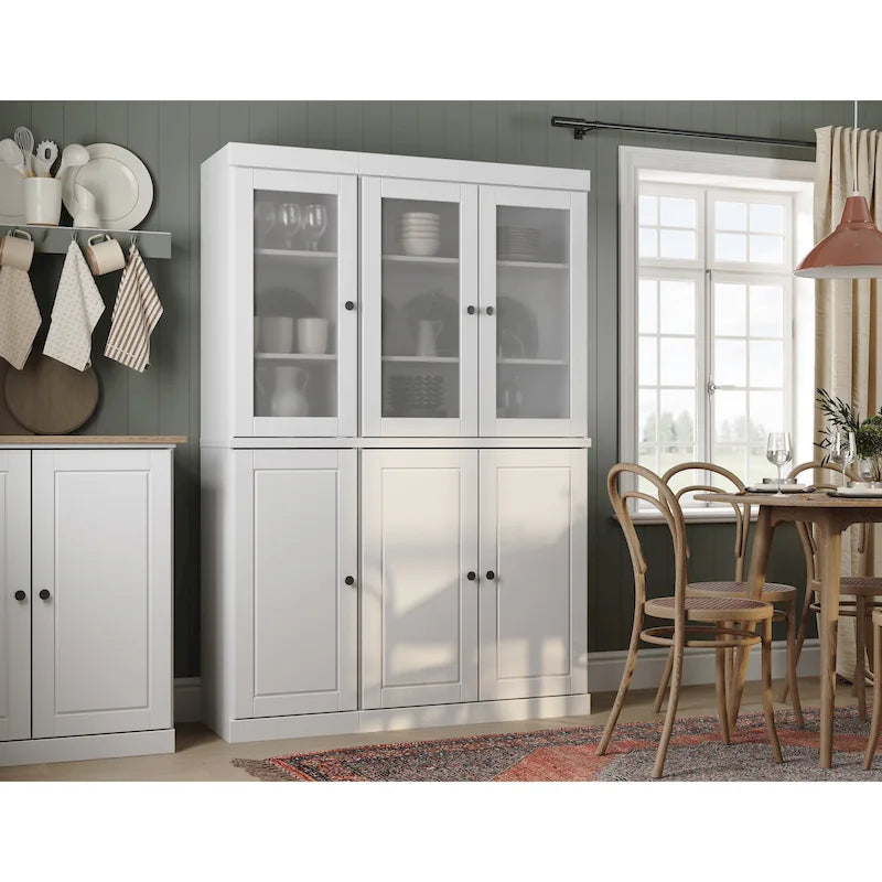 Palace Imports 100% Solid Wood 48.5 Pantry China Cabinet with Frosted Glass, Solid Wood Doors and 2-Drawers
