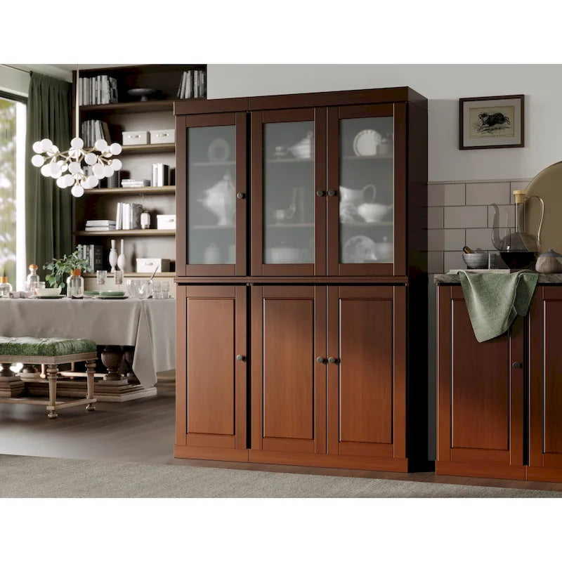 Palace Imports 100% Solid Wood 48.5 Pantry China Cabinet with Frosted Glass, Solid Wood Doors and 2-Drawers