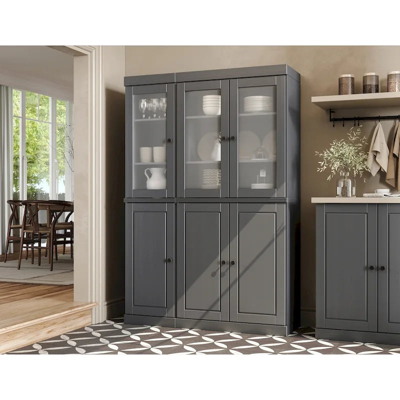 Palace Imports 100% Solid Wood 48.5 Pantry China Cabinet with Frosted Glass, Solid Wood Doors and 2-Drawers