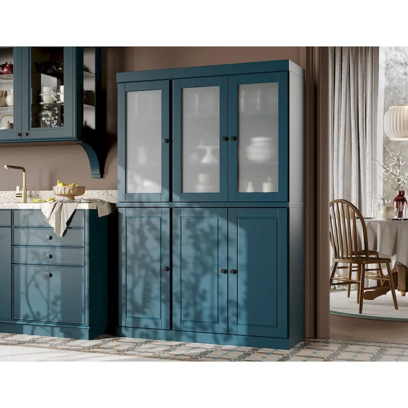 Palace Imports 100% Solid Wood 48.5 Pantry China Cabinet with Frosted Glass, Solid Wood Doors and 2-Drawers