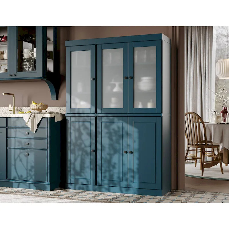 Palace Imports 100% Solid Wood 48.5 Pantry China Cabinet with Frosted Glass, Solid Wood Doors and 2-Drawers