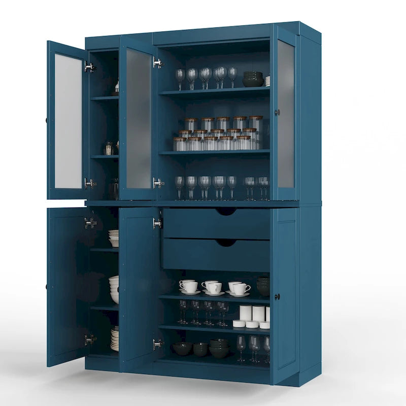 Palace Imports 100% Solid Wood 48.5 Pantry China Cabinet with Frosted Glass, Solid Wood Doors and 2-Drawers