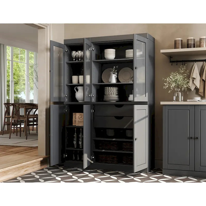 Palace Imports 100% Solid Wood 48.5 Pantry China Cabinet with Frosted Glass, Solid Wood Doors and 2-Drawers