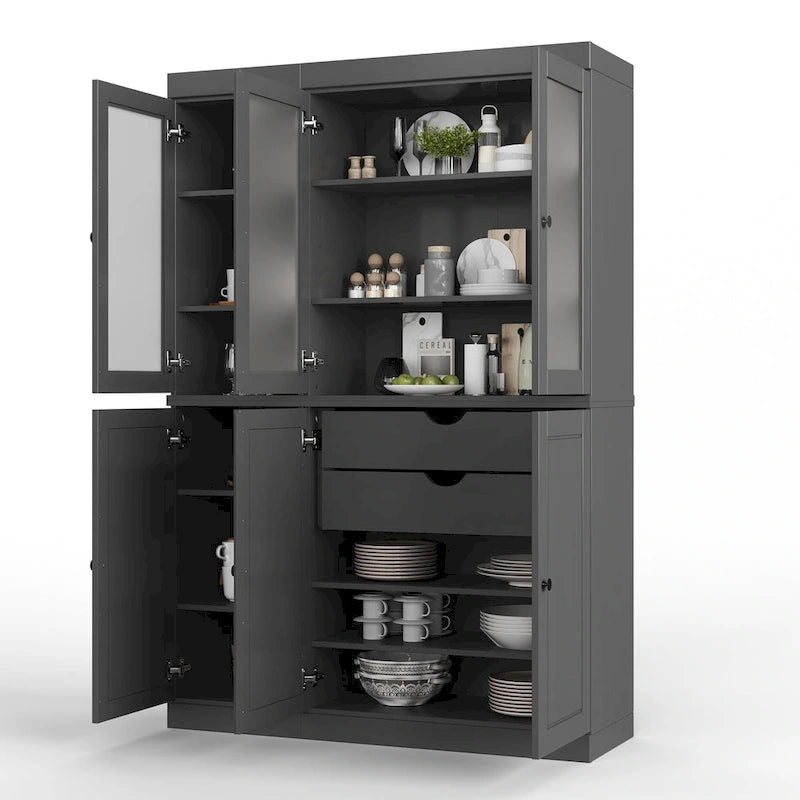 Palace Imports 100% Solid Wood 48.5 Pantry China Cabinet with Frosted Glass, Solid Wood Doors and 2-Drawers