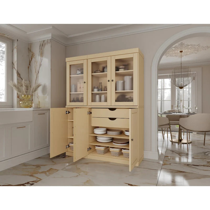 Palace Imports 100% Solid Wood 48.5 Pantry China Cabinet with Frosted Glass, Solid Wood Doors and 2-Drawers