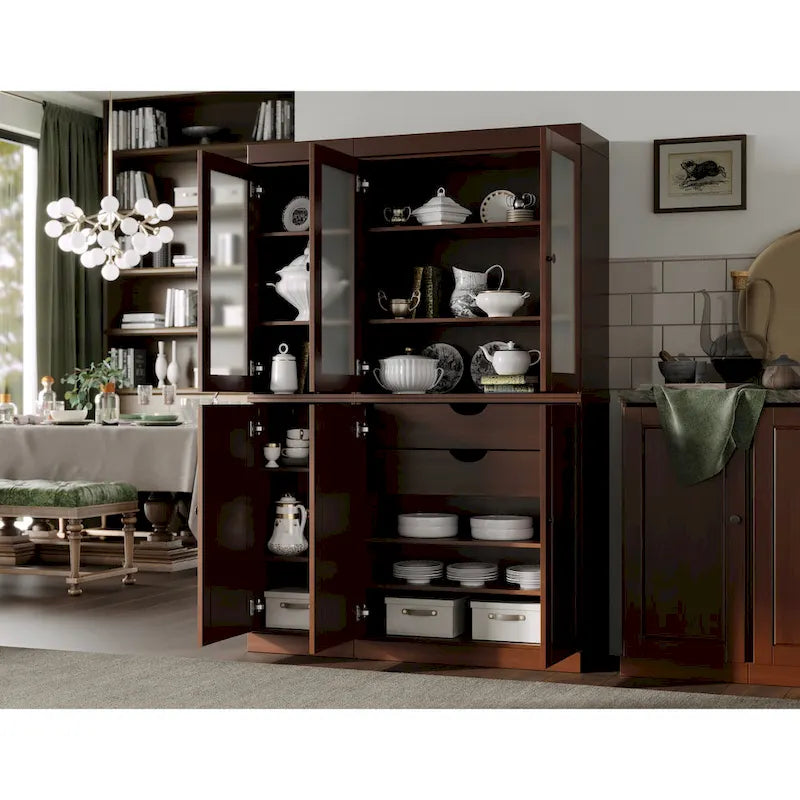 Palace Imports 100% Solid Wood 48.5 Pantry China Cabinet with Frosted Glass, Solid Wood Doors and 2-Drawers