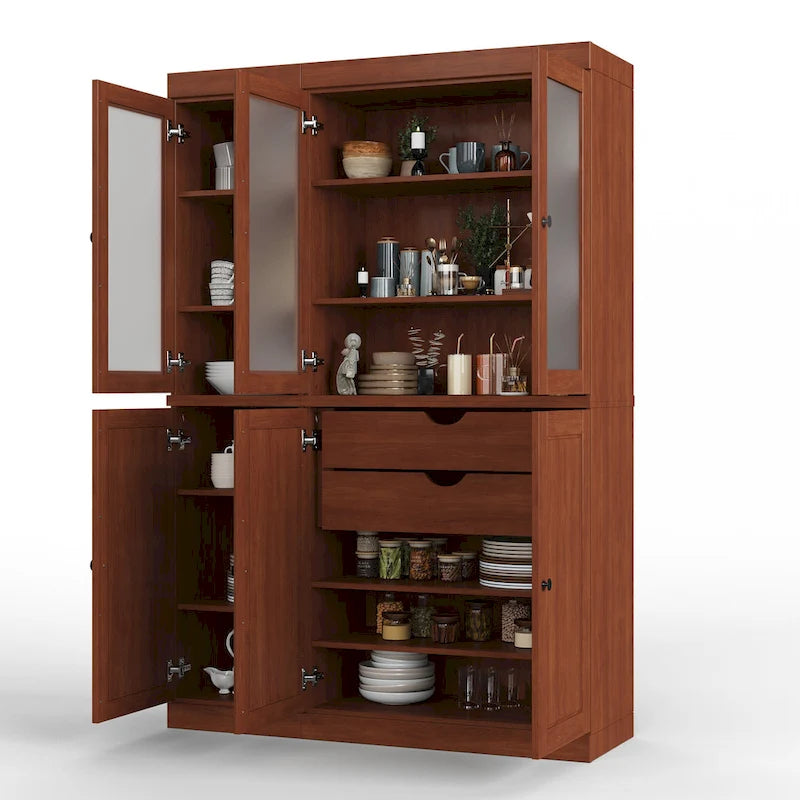 Palace Imports 100% Solid Wood 48.5 Pantry China Cabinet with Frosted Glass, Solid Wood Doors and 2-Drawers